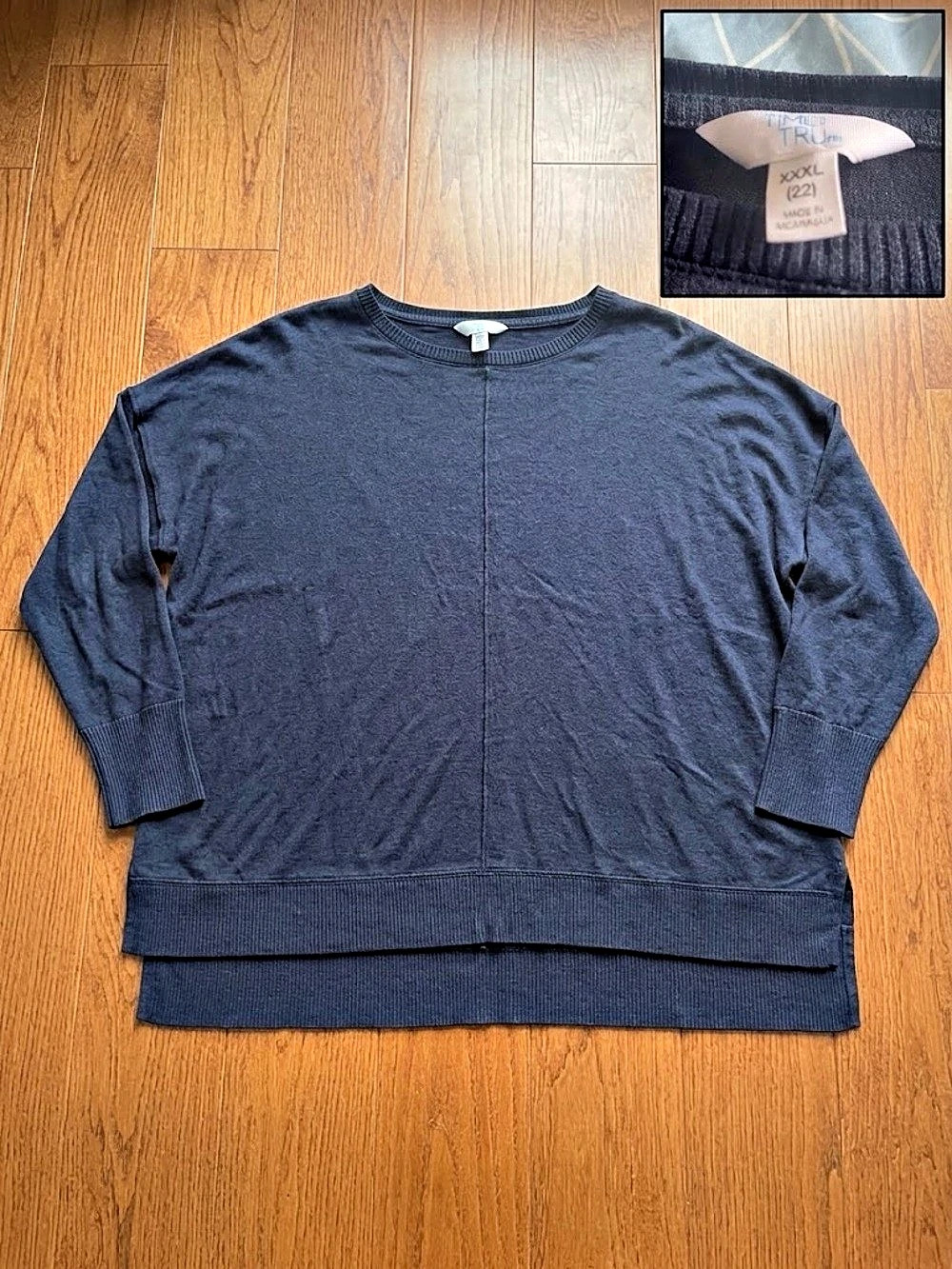 3XL Time and Tru Crewneck Pullover in Blue Size